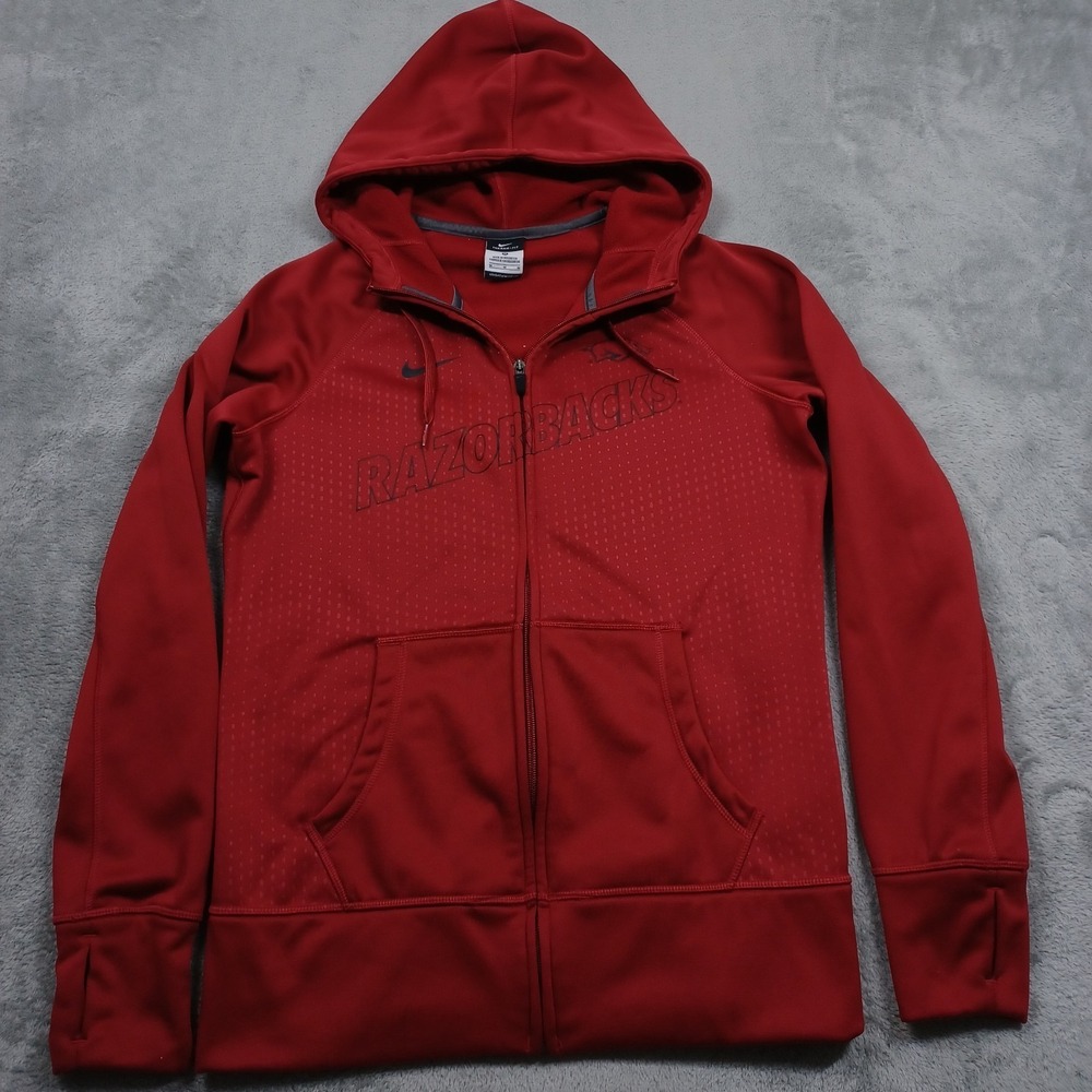 Arkansas Razorbacks Jacket Womens Medium Red Therma Fit Nike FLeece Full Zip